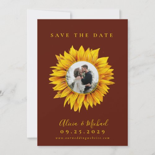 Rustic sunflower photo wedding save the date