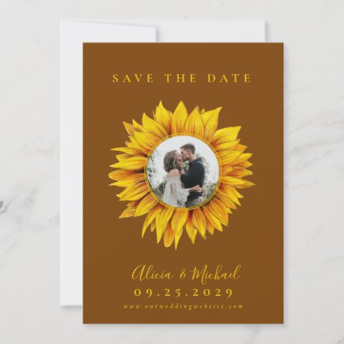 Rustic sunflower photo wedding save the date