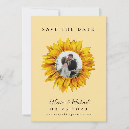 Rustic sunflower photo wedding save the date