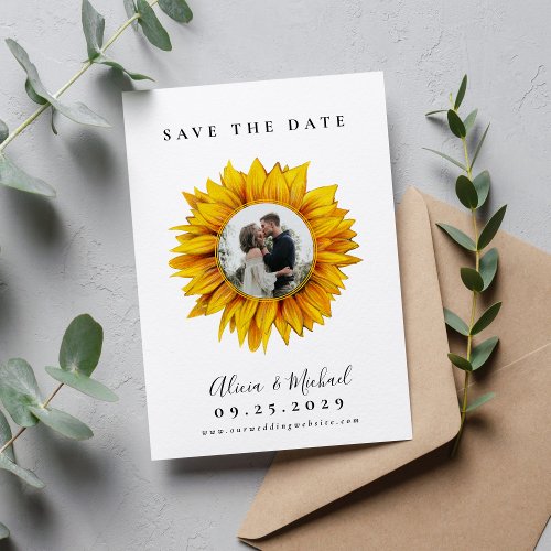 Rustic sunflower photo wedding save the date