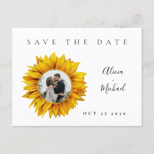 Rustic sunflower photo wedding save the date announcement postcard