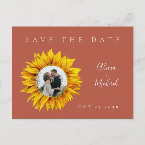 Rustic sunflower photo wedding save the date announcement postcard