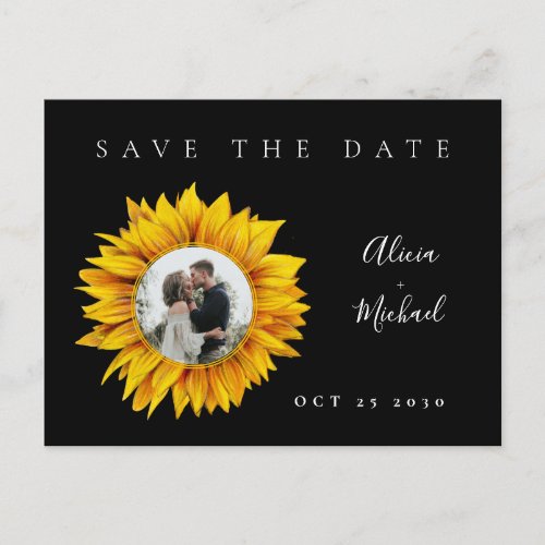 Rustic sunflower photo wedding save the date announcement postcard
