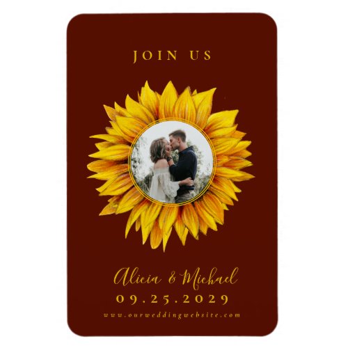 Rustic sunflower photo wedding save the date magnet