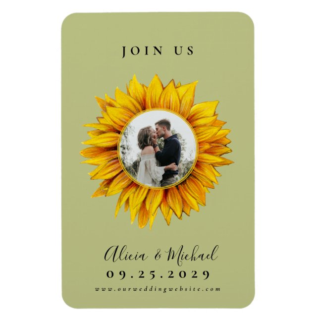 Rustic sunflower photo wedding save the date magnet (Vertical)