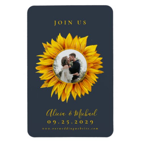 Rustic sunflower photo wedding save the date magnet