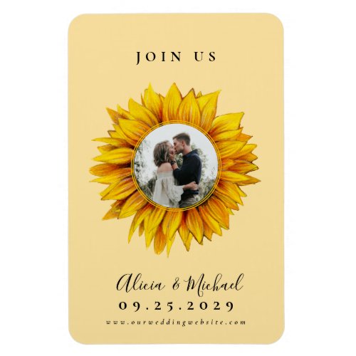 Rustic sunflower photo wedding save the date magnet