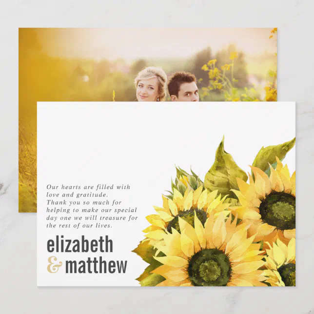 Rustic Sunflower Photo | Wedding Thank You Card | Zazzle