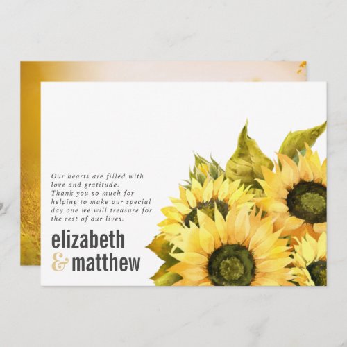 Rustic Sunflower Photo  Wedding Thank You Card