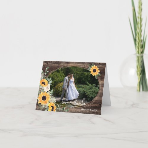 Rustic Sunflower Photo Wedding Thank You Card