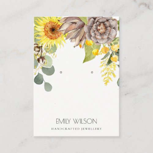 RUSTIC SUNFLOWER PINE FLORAL EARRING DISPLAY LOGO BUSINESS CARD
