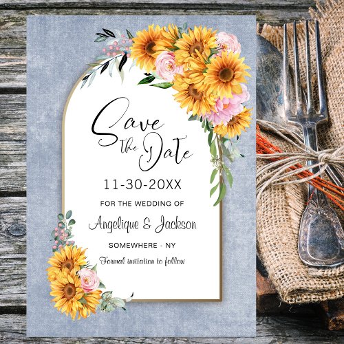 Rustic Sunflower Pink Rose Arch Wedding Save The Date