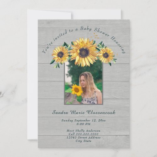 Rustic Sunflower Pink Wood Girl Baby Shower  Invit Invitation