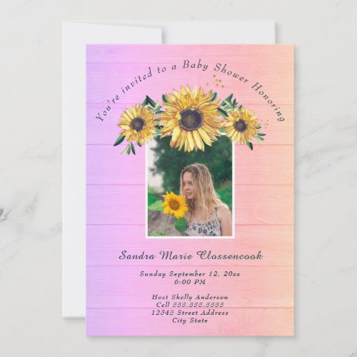 Rustic Sunflower Pink Wood Girl Baby Shower Invita Invitation