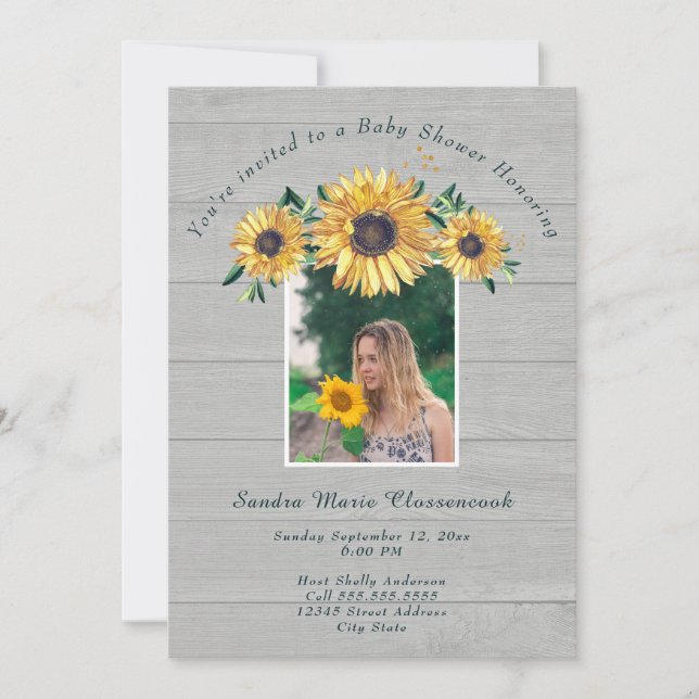 Rustic Sunflower Pink Wood Girl Baby Shower  Invitation (Front)