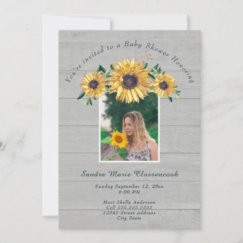 Rustic Sunflower Pink Wood Girl Baby Shower  Invitation