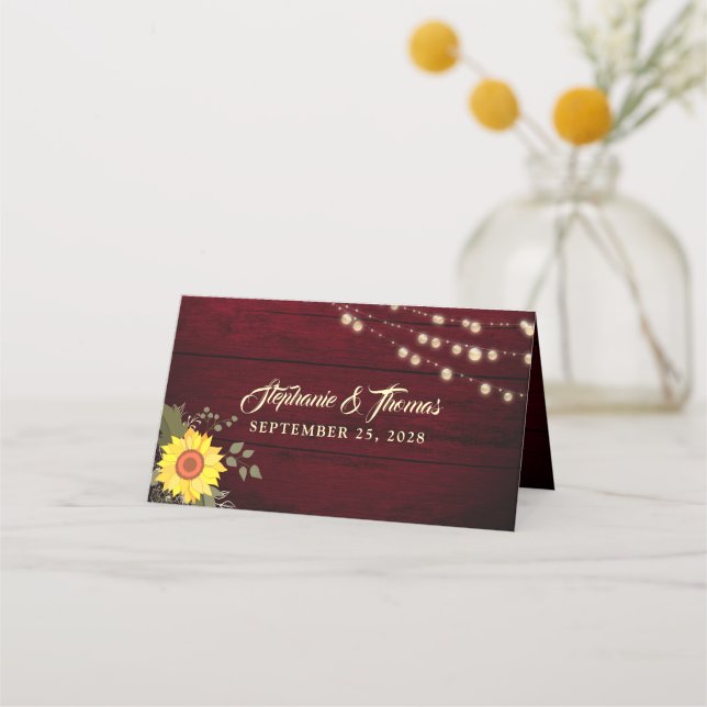 Rustic Sunflower Place Card (Back)