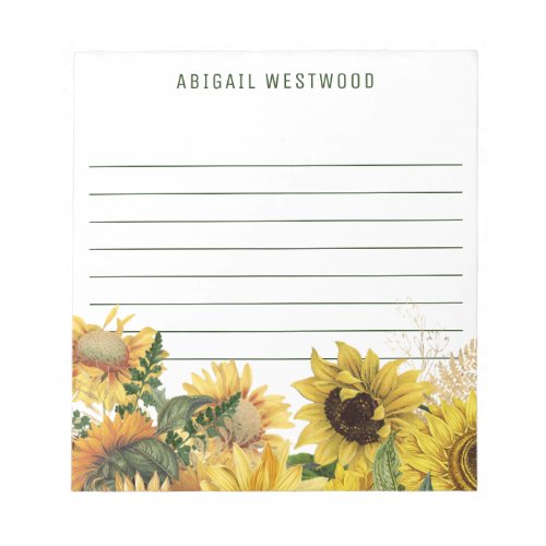 Rustic Sunflower Plant Mom Personalized Name Notepad