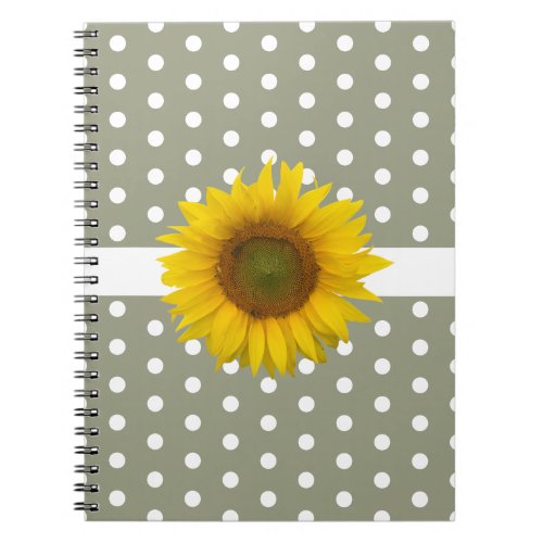 Rustic Sunflower Polka Dots Green Notebook