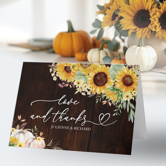 Rustic Sunflower Pumpkin Fall Wedding Thank You Card (Creator Uploaded)