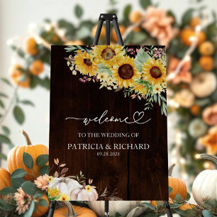 Rustic Sunflower Pumpkin Fall Wedding Welcome Sign