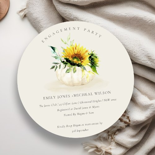 Rustic Sunflower Pumpkin Floral Engagement Invite