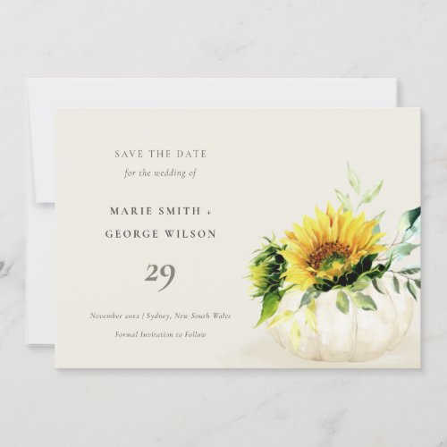 Rustic Sunflower Pumpkin Floral Save the Date Card