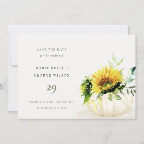 Rustic Sunflower Pumpkin Floral Save the Date Card