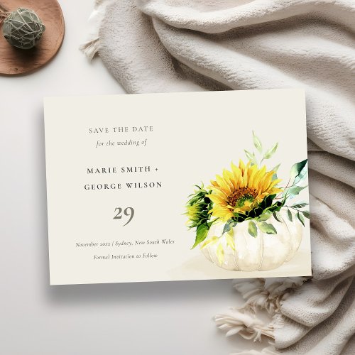 Rustic Sunflower Pumpkin Floral Save the Date Card