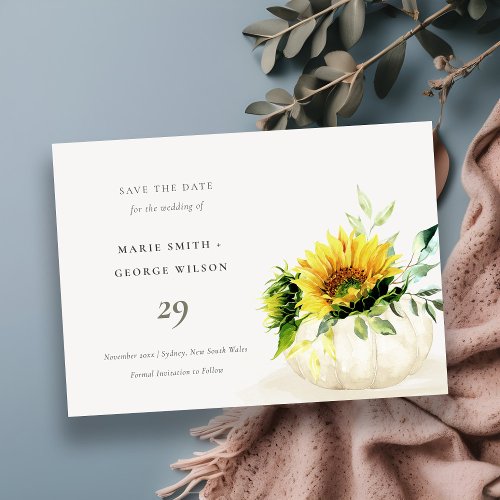 Rustic Sunflower Pumpkin Floral Save the Date Card