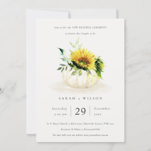 Rustic Sunflower Pumpkin Floral Vow Renewal Invite