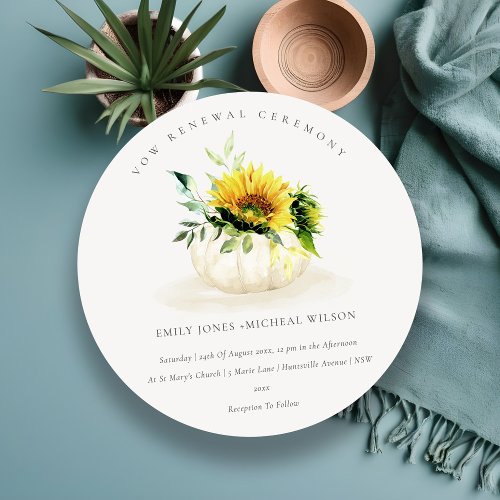 Rustic Sunflower Pumpkin Floral Vow Renewal Invite