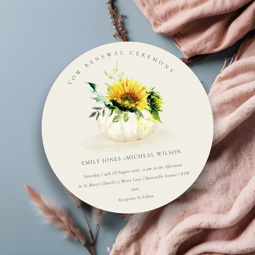 Rustic Sunflower Pumpkin Floral Vow Renewal Invite