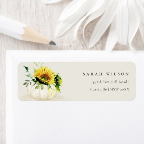 Rustic Sunflower Pumpkin Floral Watercolor Address Label