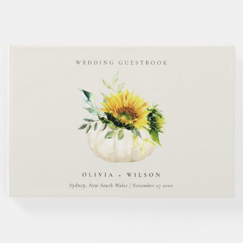 Rustic Sunflower Pumpkin Floral Watercolor Wedding Guest Book