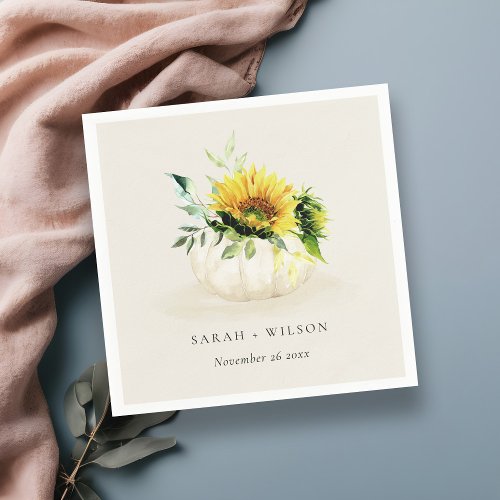 Rustic Sunflower Pumpkin Floral Watercolor Wedding Napkins