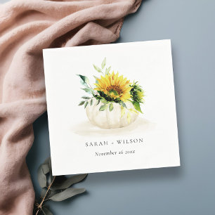 Rustic Sunflower Pumpkin Floral Watercolor Wedding Napkins