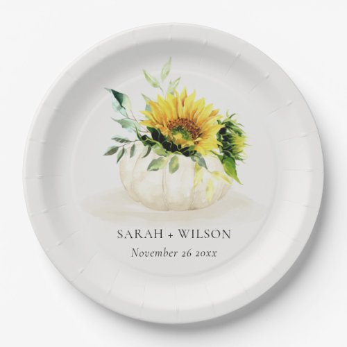 Rustic Sunflower Pumpkin Floral Watercolor Wedding Paper Plates