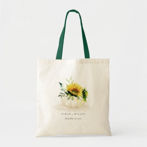 Rustic Sunflower Pumpkin Floral Watercolor Wedding Tote Bag