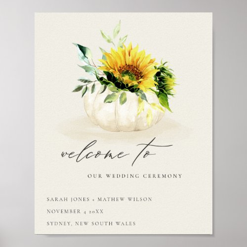 Rustic Sunflower Pumpkin Floral Watercolor Welcome Poster