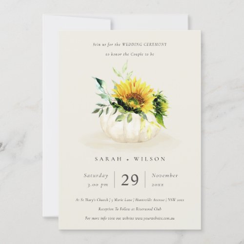 Rustic Sunflower Pumpkin Floral Wedding Invite