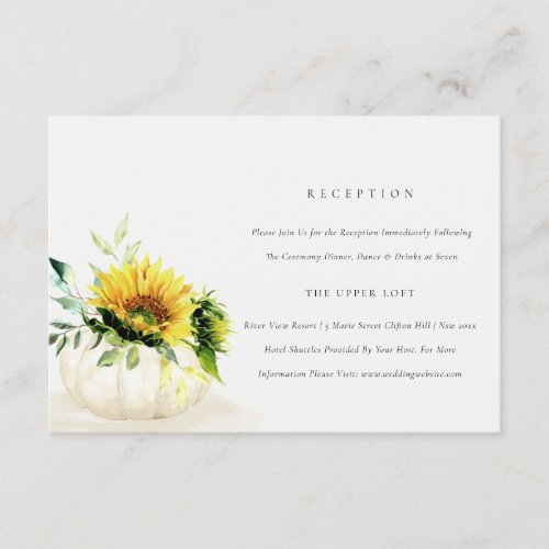 Rustic Sunflower Pumpkin Floral Wedding Reception Enclosure Card