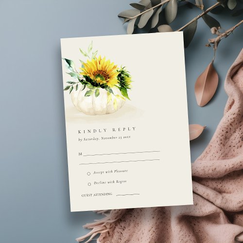 Rustic Sunflower Pumpkin Floral Wedding RSVP Enclosure Card