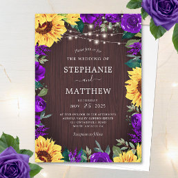 Rustic Sunflower Purple Floral Lights Wedding Invitation