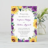 Rustic Sunflower Purple Floral Wedding Invitation (Standing Front)