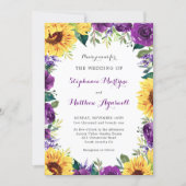 Rustic Sunflower Purple Floral Wedding Invitation (Front)