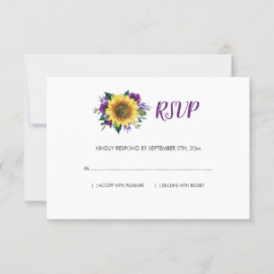 Rustic Sunflower Purple Rose Floral Wedding RSVP Card