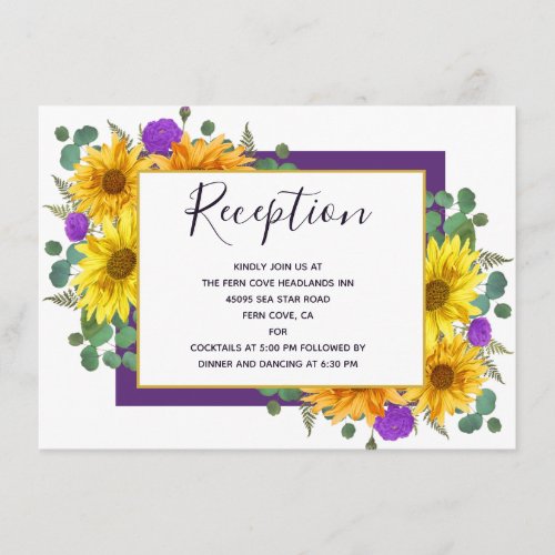 Rustic Sunflower Purple Roses Wedding Reception Enclosure Card