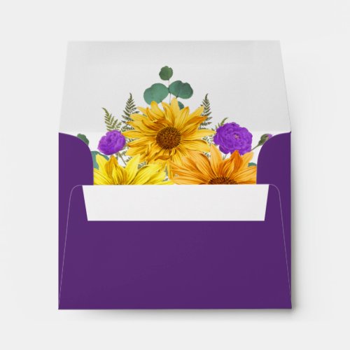 Rustic Sunflower Purple Roses Wedding RSVP Return Envelope