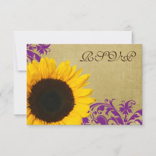 Rustic Sunflower Purple Swirls Wedding RSVP
